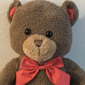 Hugfun Big Teddy Bear Plush Brown Red 22” With Plaid Bow Stuffed Animal lovey